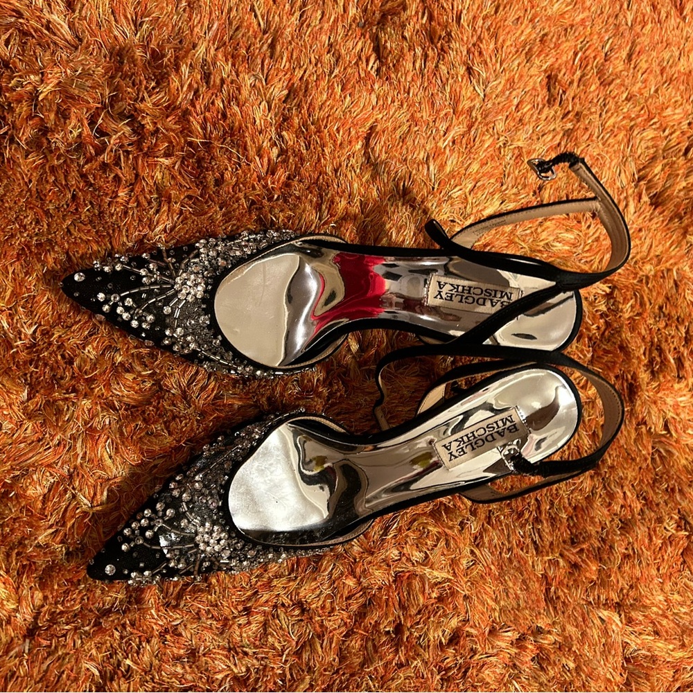 Badgley Mischka beaded sparkly black heels